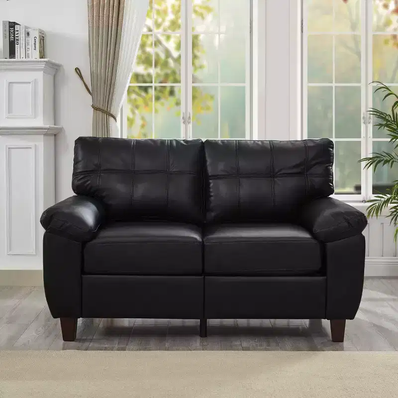 GDFStudio Lancaster 59 Faux Leather Upholstered Tufted Loveseat with Storage
