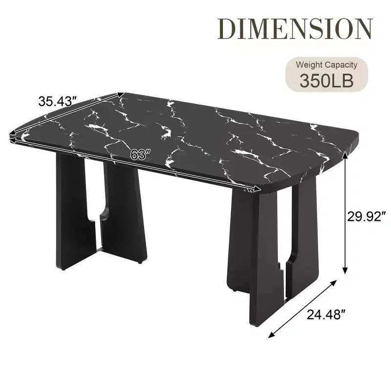 GDFStudio Hawkins 63 Modern Faux Marble Dining Table with Sturdy Geometric Legs