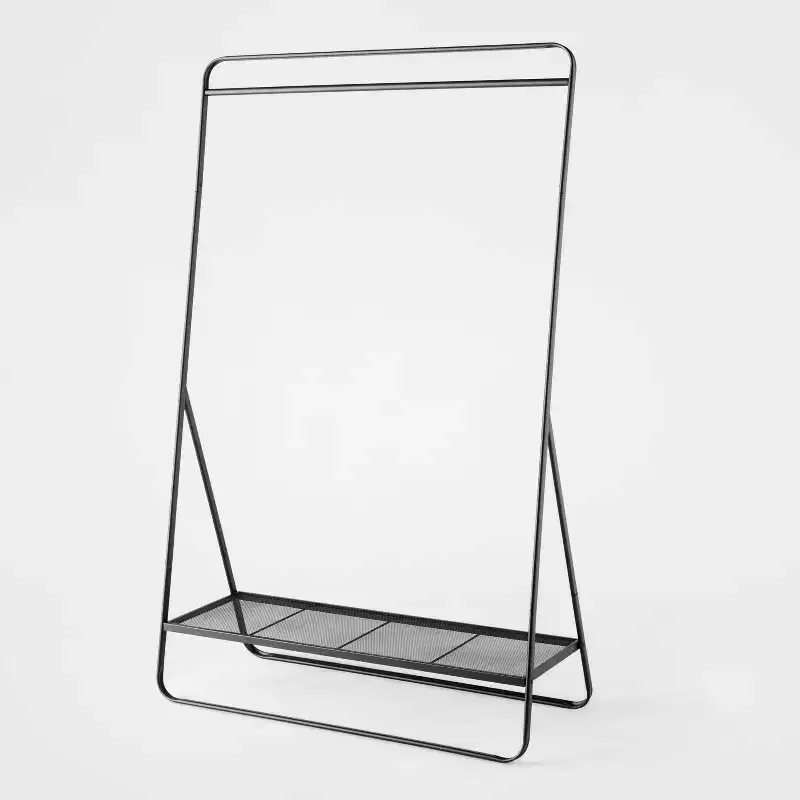 Metal Garment Rack, Powder-Coated Clothing & Hanging Rack, Fixed Rod & Shelf