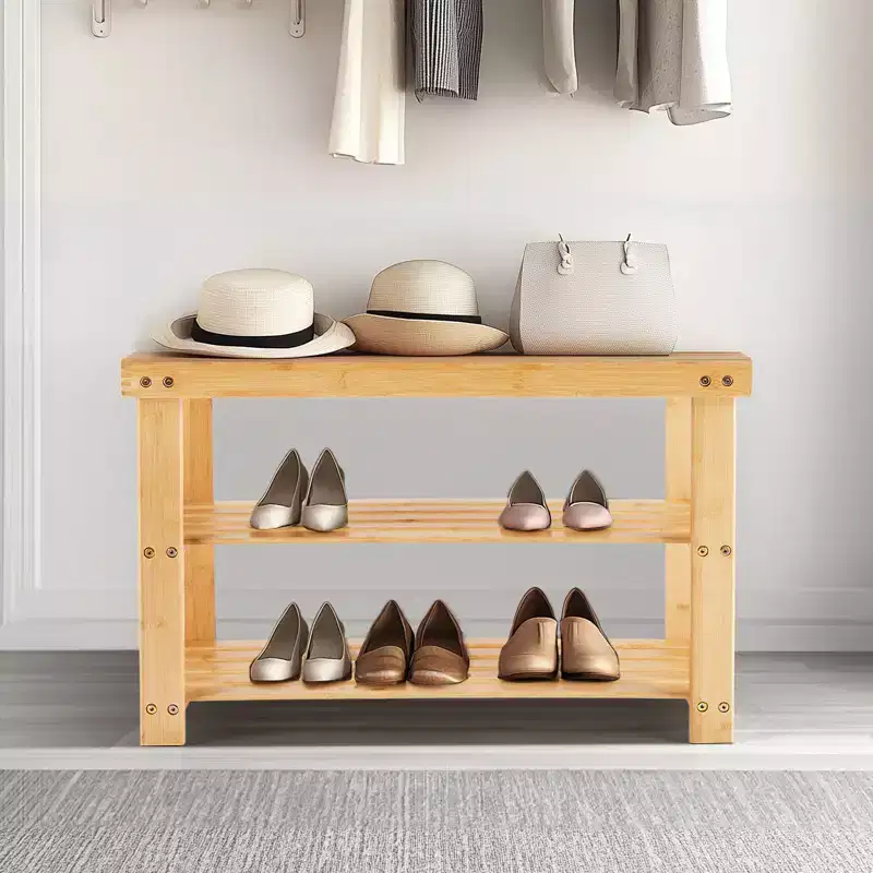 3-Tier Bamboo Shoe Rack Bench with 286 lb Capacity for Entryway