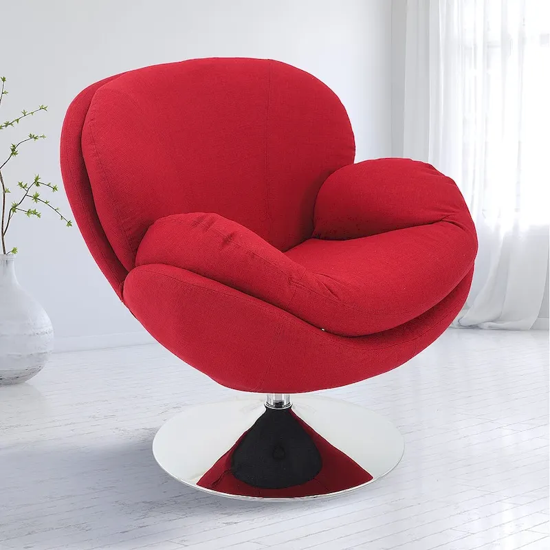 Leisure Accent Chair in Khaki Fabric – 360° Swivel with Chrome Base