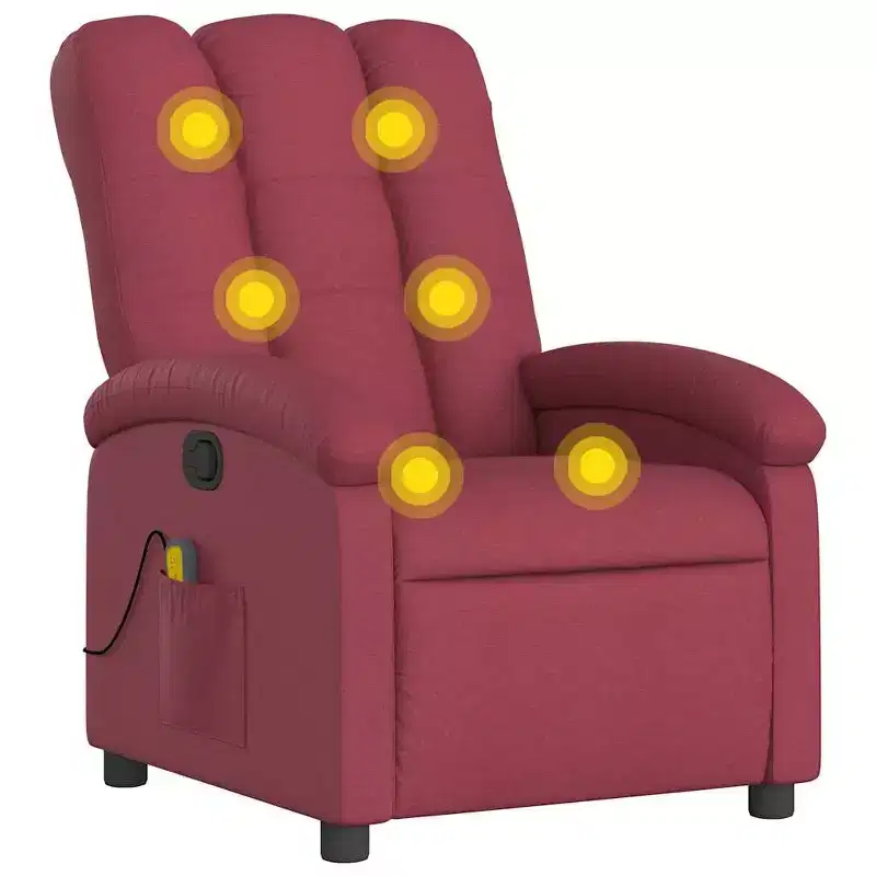 Burgundy Fabric Massage Recliner Chair - Manual Recline, Vibration, Padded Comfort, Side Pocket