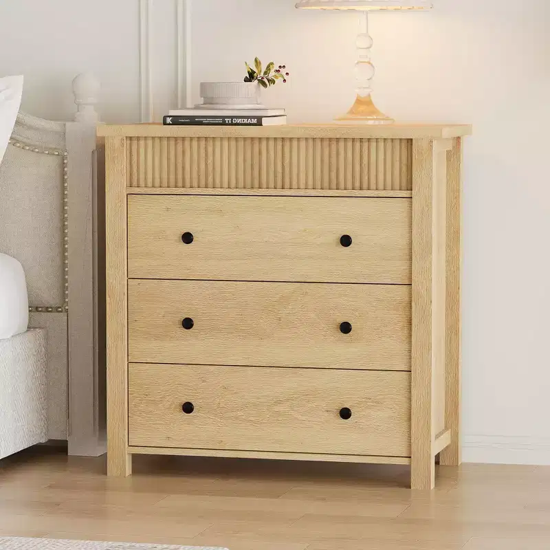5 Drawer Dresser for Bedroom, Wooden Chest of Drawers, Fluted Storage Organizer for Living Room, Hallway and Entryway, Walnut