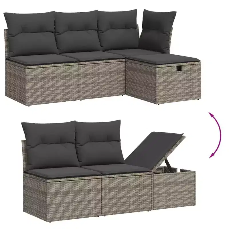vidaXL Garden Sofa Set Black PE Rattan Large Adjustable Feet