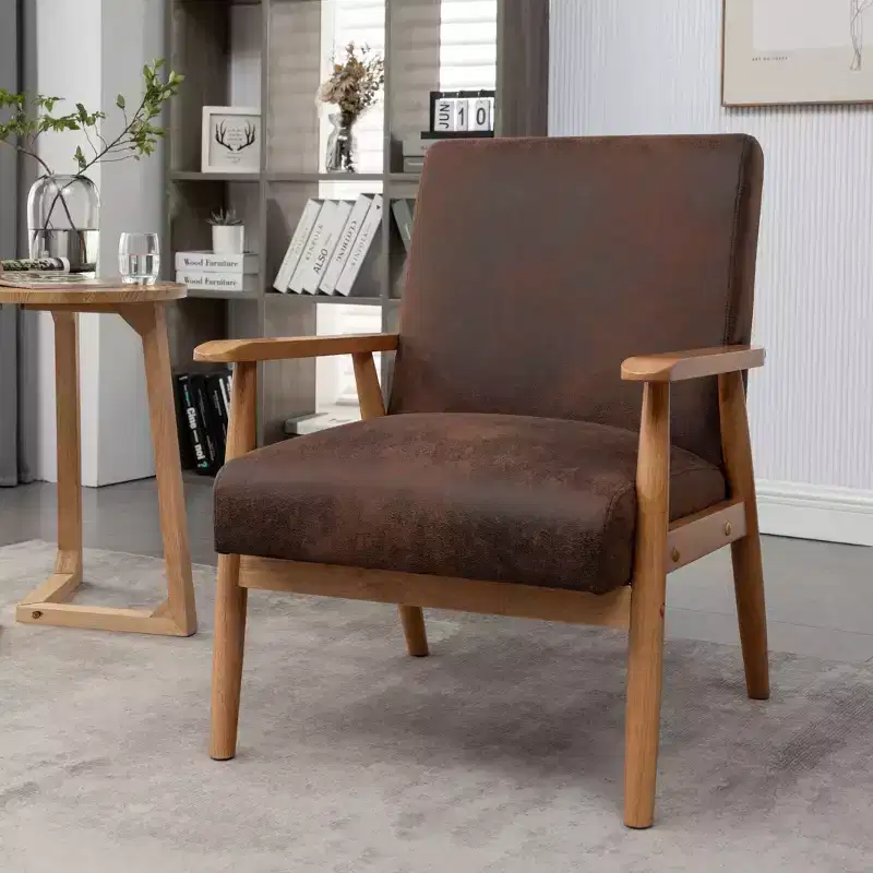 Okak 25.38 W Leisure Accent Chair with Comfy Upholstery Solid Wood Mid-Century Reading Armchair for Living Room Bedroom Waiting Room
