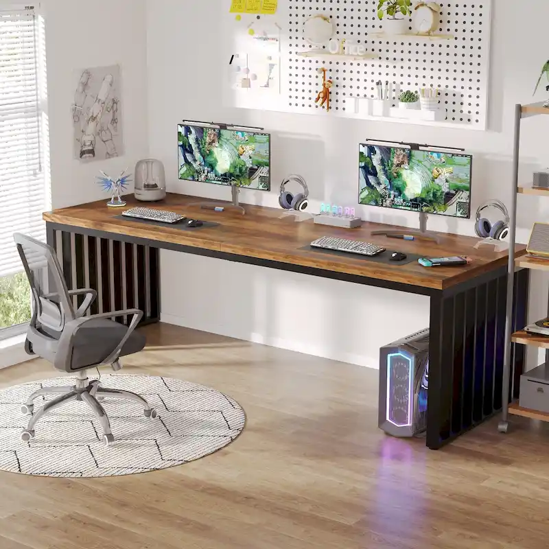 Oak & Black 2-Person Computer Desk, 78.74