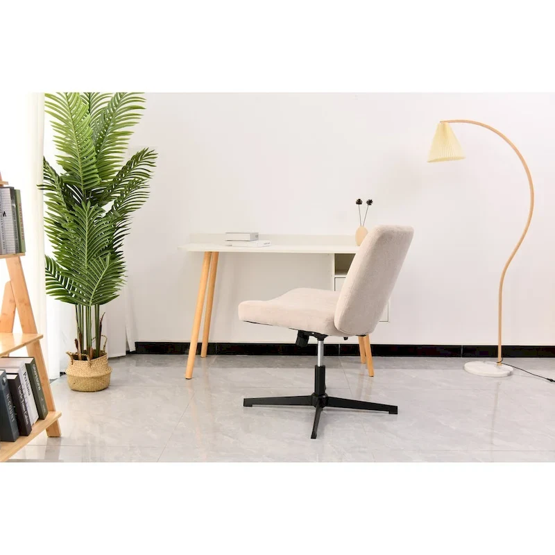 Cross Legged Office Chair, Wide Comfty Desk Chair, No Wheels Armless Computer Task Chair, Swivel and Height Adjustable