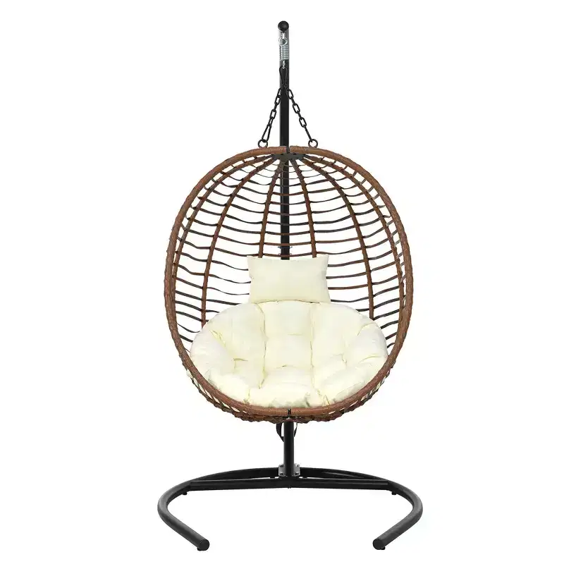 Whisen Single Person Folding Egg Chair with Stand, Hammock Swing Chair with Adjustable Anti-Slip Feet