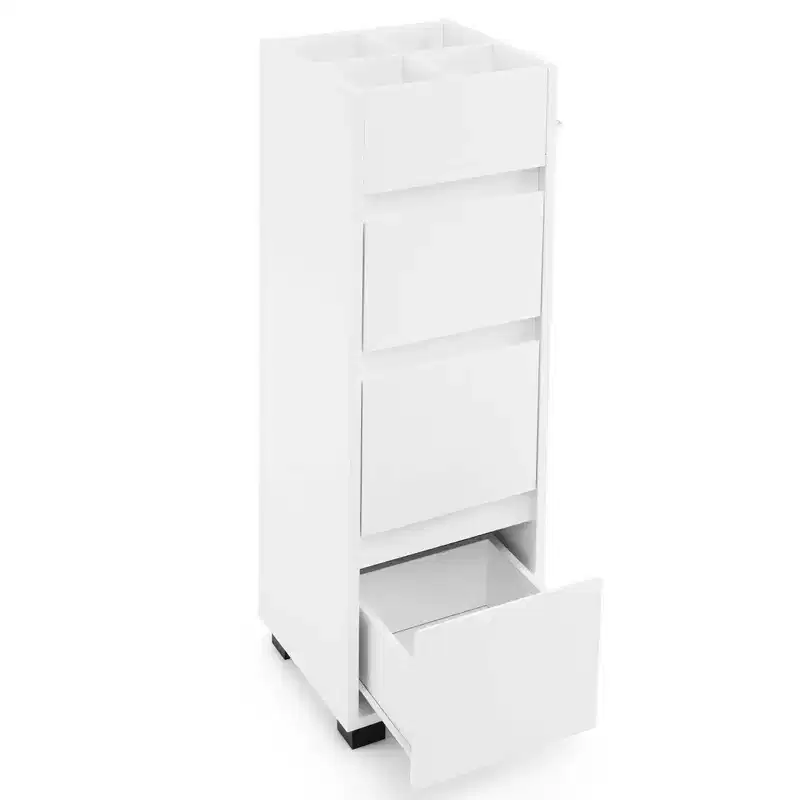 Bathroom Floor Cabinet with 3 Drawers, 4 Compartments & 2-Side Towel Shelf, White – 12