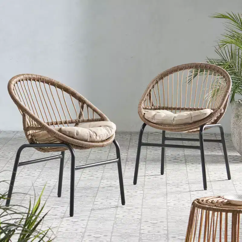 Okak 17 Sleek Wicker Rattan Patio Accent Chairs with Curved Back,Set of 2,Ergonomics Outdoor Leisure Chair for Porch,Garden&Backyard,400lbs Max
