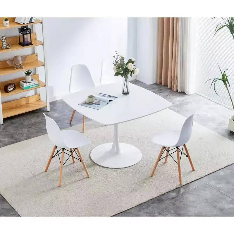 42.1-inch Mid-Century Dining Table with Round MDF Table Top and Cross Leg, for 4-6 People, Also Functions as Coffee Table