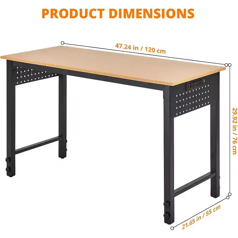 2000LB Heavy-Duty & 47 Adjustable Garage Workbench with Locking Casters - Portable Workbench with 20 Hooks