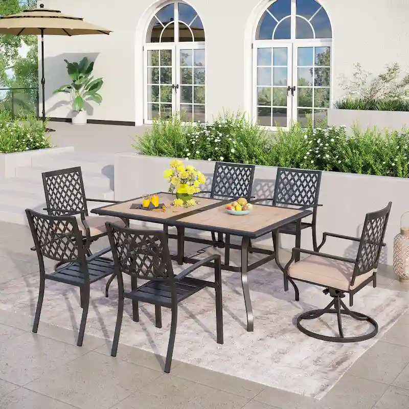 MAISON ARTS Outdoor Patio Rectangular Dining Table Set with 4 x Dining Chairs, 2 x Swivel Chairs