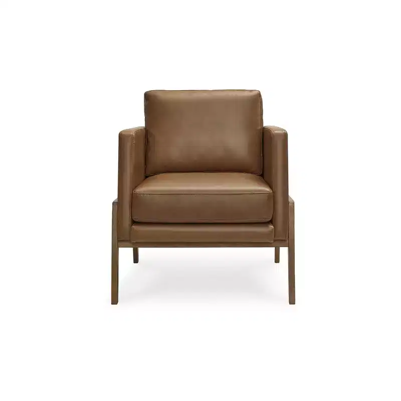 Signature Design by Ashley Numund Modern Faux Leather Accent Chair with Reversible Cushions, Caramel Brown