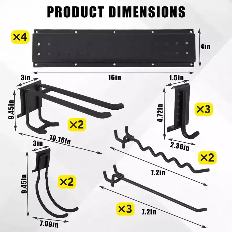 Tool Organizer, Garage Organizer  66 16 Pcs Heavy-Duty Wall Mount Garden Tool Storage with 12 Adjustable Hooks