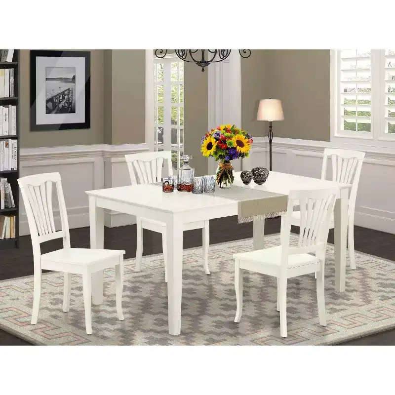 Rectangular Dining Set 5Pc 60 Inch Table with 4 Chairs - Modern Farmhouse Style