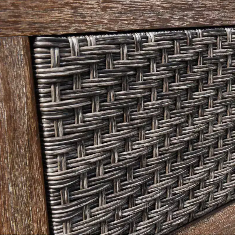 Courtyard Casual Bermuda FSC Teak Club Chair FSC Teak Rustic Taupe Stain with Weathered Gray Wicker Fully Assembled
