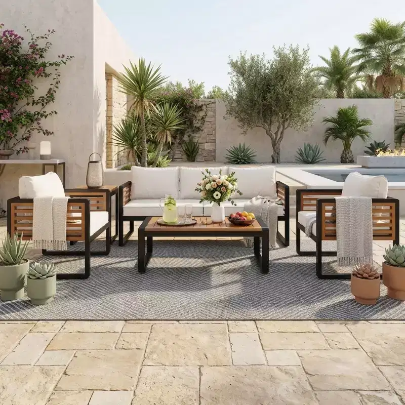 Polibi 4-Piece Outdoor Patio Conversation Set with Removable Cushions