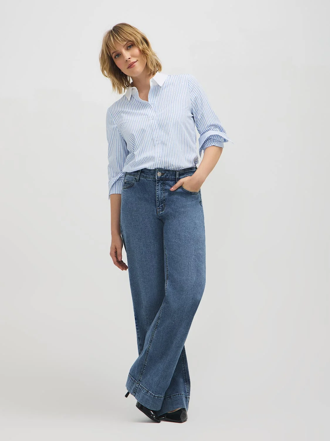 Studded Striped Cotton-Blend Blouse