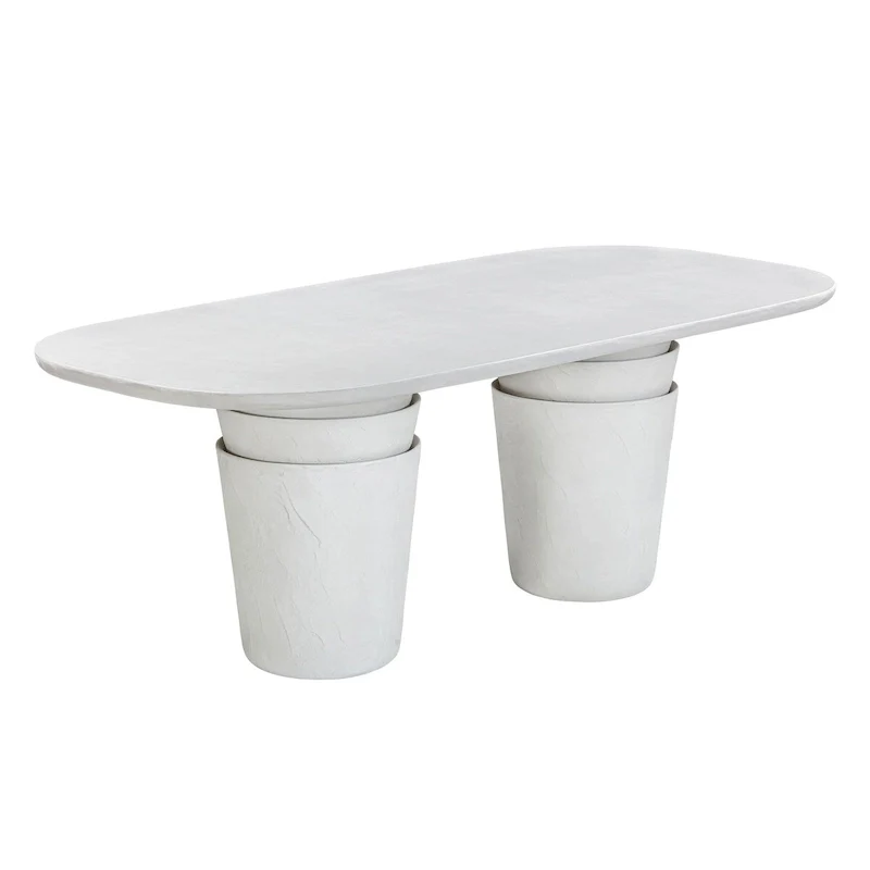 Margot Light Grey Faux Plaster Indoor/Outdoor Concrete 83 Oval Dining Table