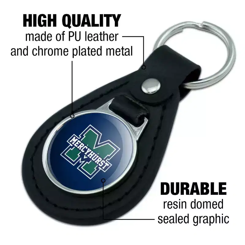 Mercyhurst University Primary Logo Black Leather Keychain