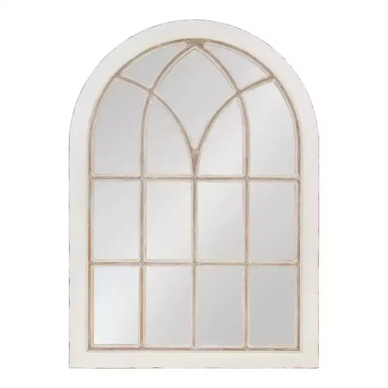 31" x 44" Nikoletta Arch Wall Mirror White - Kate & Laurel All Things Decor: Coastal Windowpane Design, Wood Frame