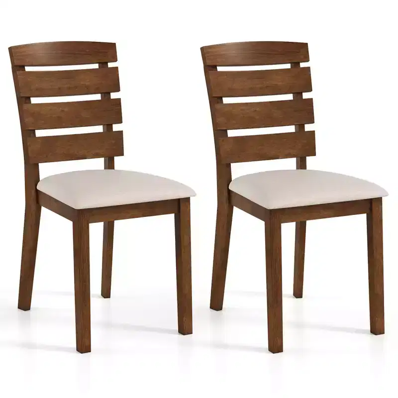Dining Chair Upholstered Kitchen Chair with Slatted High Backrest