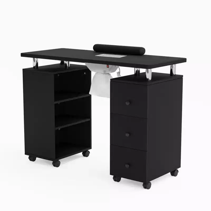 42.5 in. MDF 3-Drawer Manicure Table with Dust Collector and Side Cabinet