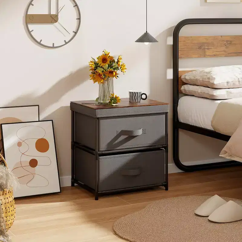 Costway 2PCS 2 Drawer Dresser Fabric Storage Organizer Nightstand Bedside Sofa Table