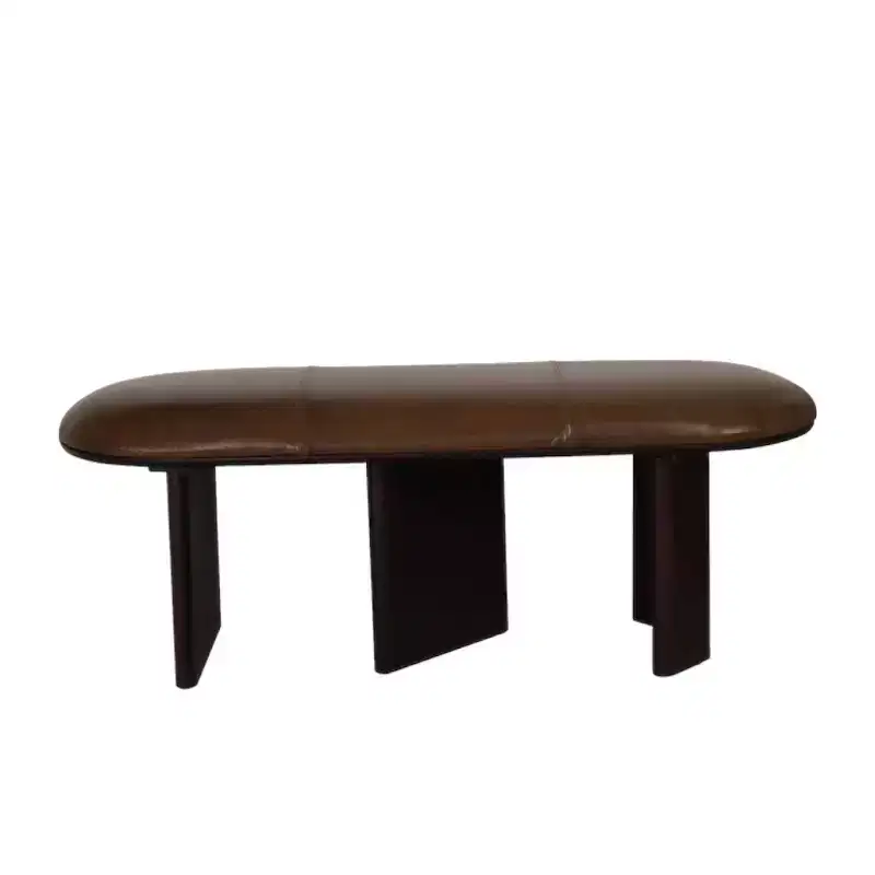 48 Brown Genuine Leather and Solid Wood Upholstered Bench