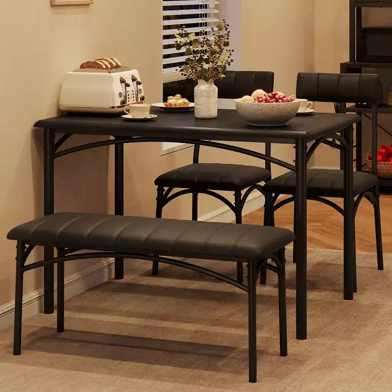 Dining Table Set for 4, Small Dining Table Set with Upholstered Bench and 2 Chairs, Kitchen Table and Chairs for 4, for Small Space