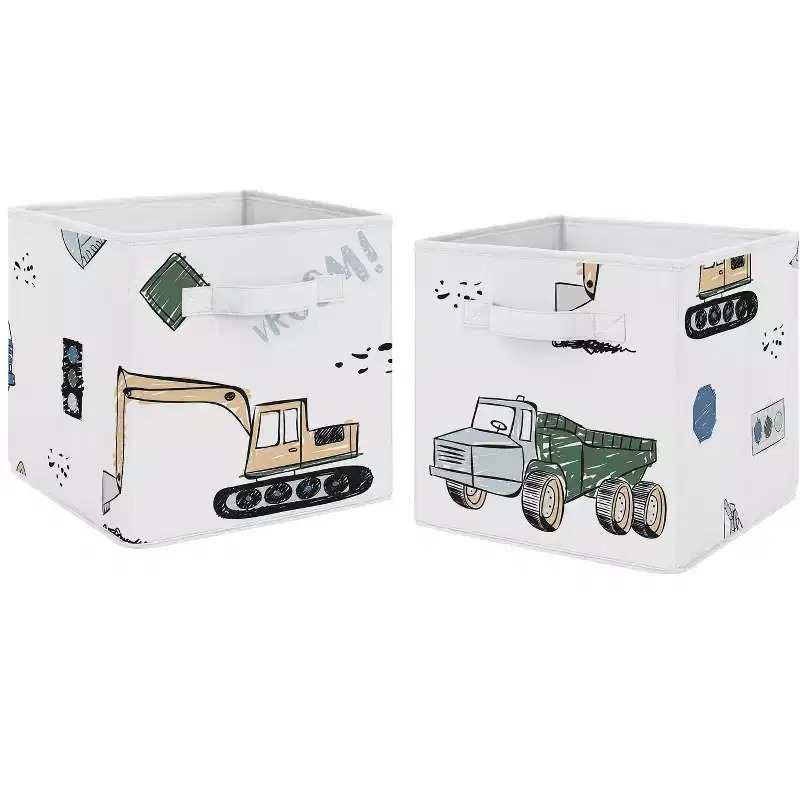 Boy Kids' Decorative Fabric Storage Bins Construction Truck Green Blue and Grey