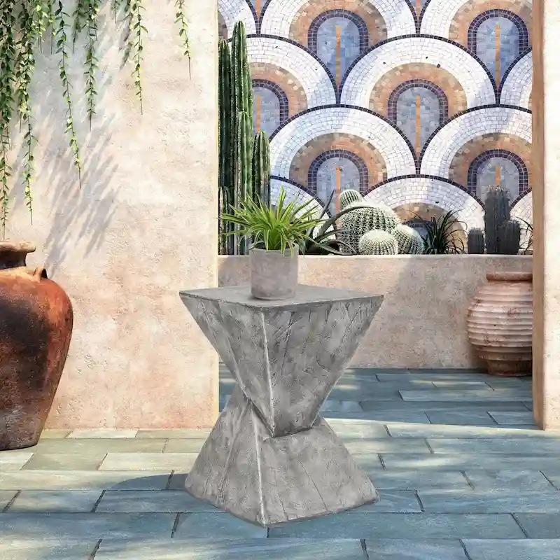 Concrete Hourglass Accent Side Table – Indoor/Outdoor, 12.6