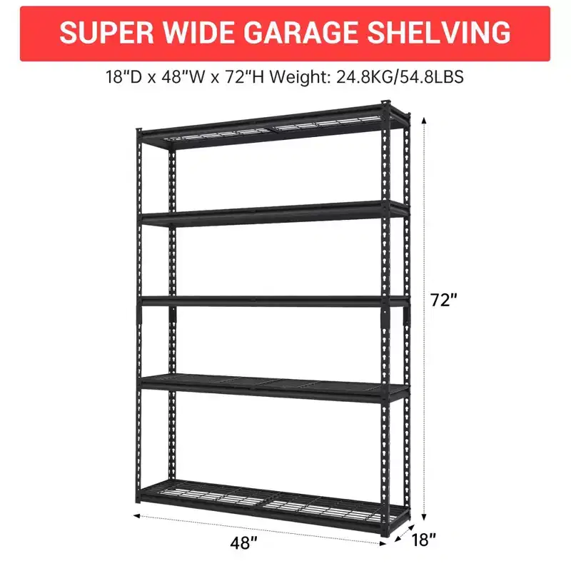 GustoWave 72 H Heavy Duty Garage Shelving, Adjustable 5-Tier Storage Shelves, Industrial Metal Shelving Units, Steel Organizer Wire Rack