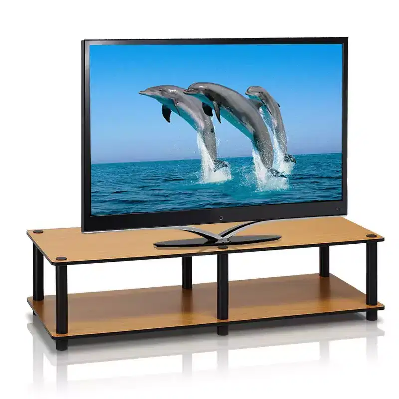 Furinno No Tools Wide TV Stand Media Entertainment Center for TVs up to 43 with Large Capacity Light Cherry Color Black Tube