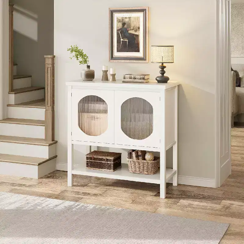 COZONY Farmhouse Console Table with 2-Door Storage, Entryway Table with Shelf for Living Room