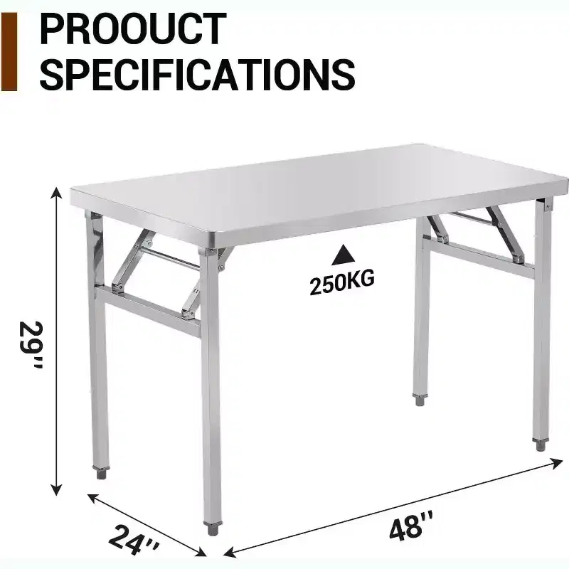 Worktable Workstation, Stainless Steel Prep Table Folding Table with Metal Adjusting Foot