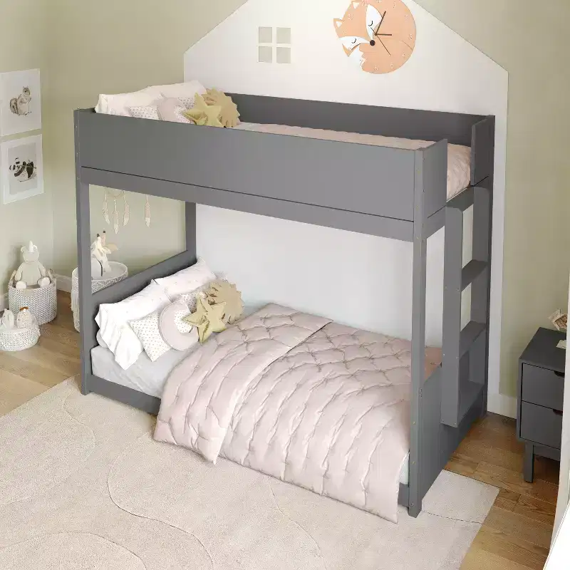 Convertible Solid Wood Twin-over-Twin Bunk Bed with Ladder for Kids, No Box Spring Needed