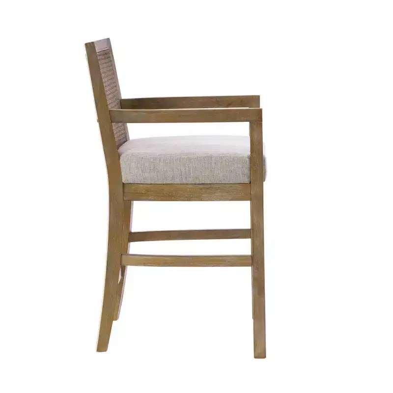 Cane Back Counter Height Barstool – Cream Seat, Reclaimed Wood Frame