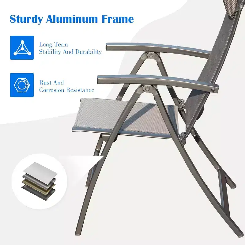 Clihome Patio Folding Chairs Set of 2 - Textilene Adjustable Backrest Loungers