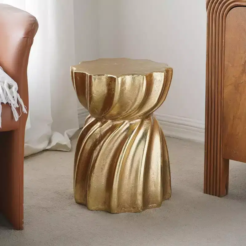Jimin Modern Lightweight Concrete Accent Stool with Sculptural Swirl Design