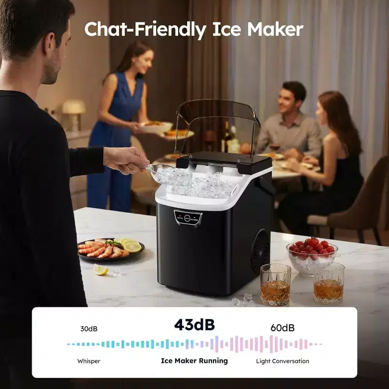 Simzlife 33 Lbs. Nugget Ice Maker Countertop , 5mins Fast Ice Making, Quiet Operation & Self-Cleaning, Black