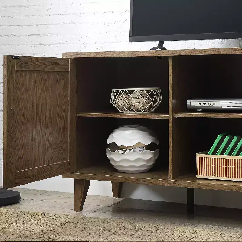 60-Inch TV Stand with Two Doors & Cable Management – Walnut, Fits TVs up to 65