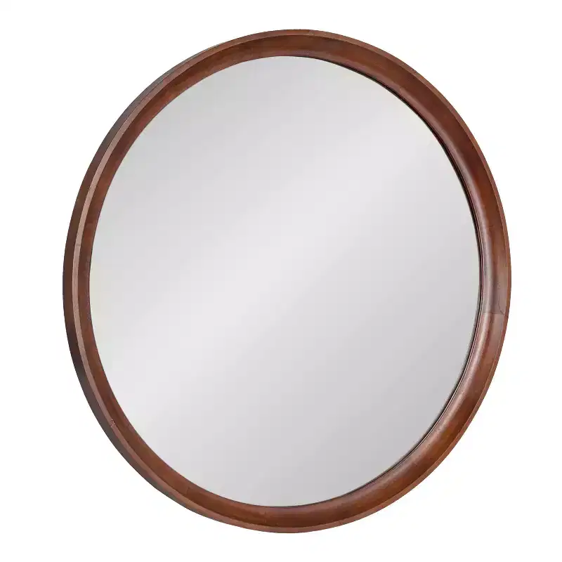 Kate & Laurel All Things Decor 30" Hatherleigh Round Wood Wall Mirror Diameter Walnut Brown