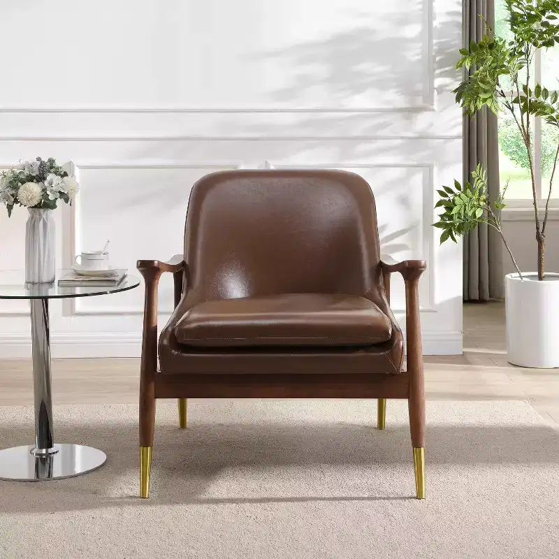 Christopher Knight Home Freja Modern Faux Leather and Wood Accent Chair