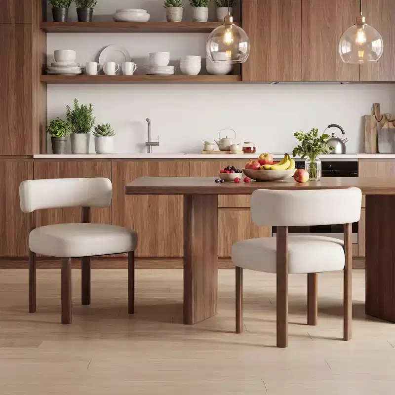 Ora Maison Faux Leather Dining Chairs with Curved Back and Solid Wood Frame, Ergonomic Armless Chairs for Living Room, Dining Room