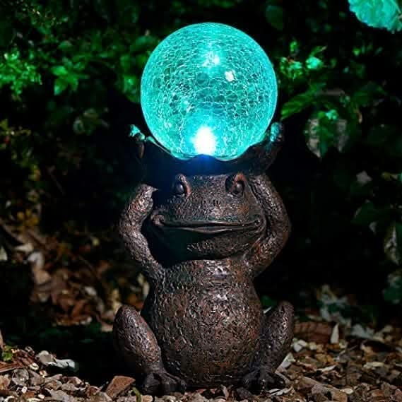 Decorative LED Solar Frog Statue Garden Ornament LED