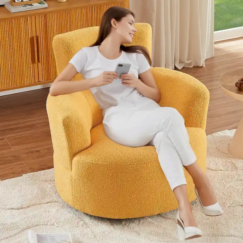 360° Swivel Upholstered Barrel Chair | Round Accent Chair for Living Room