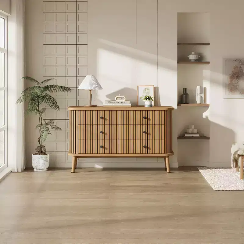 Garvee 47 6-Drawer Dresser, Compact Wood Chest with Metal Legs, Farmhouse Storage Organizer for Bedroom, Nursery, or Apartment