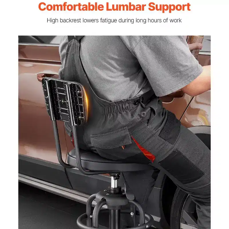 Adjustable Shop Stool with Backrest Pneumatic Height Garage Work Seat 300 lb Capacity
